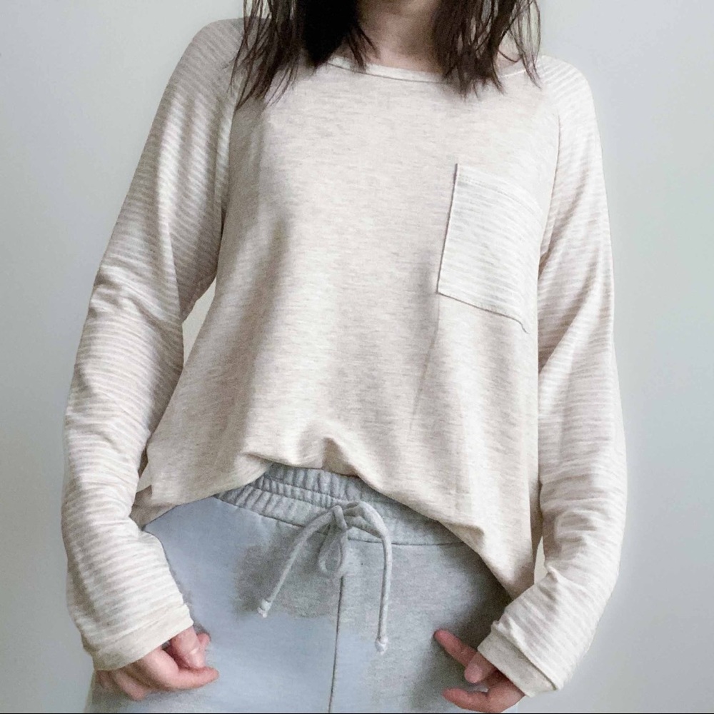 NWT SOFTTT heather beige stripe top